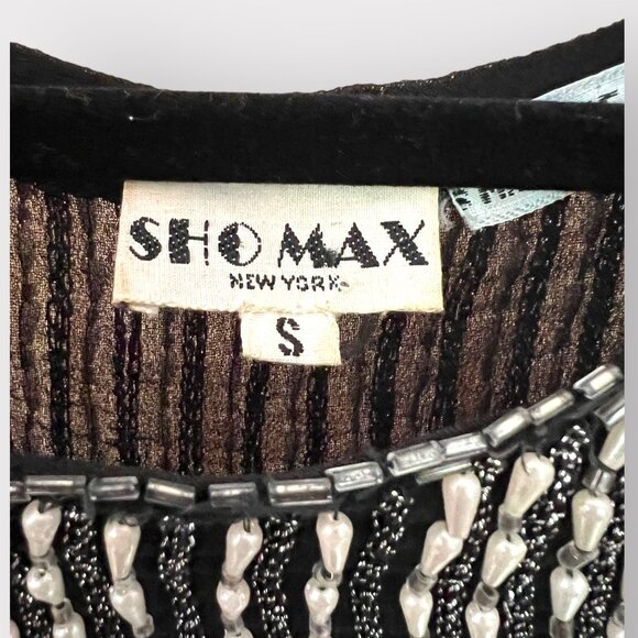 Vintage Sho Max Size S Silver Sequin Beaded Silk Long Sleeve Midi Disco Dress - Picture 12 of 12